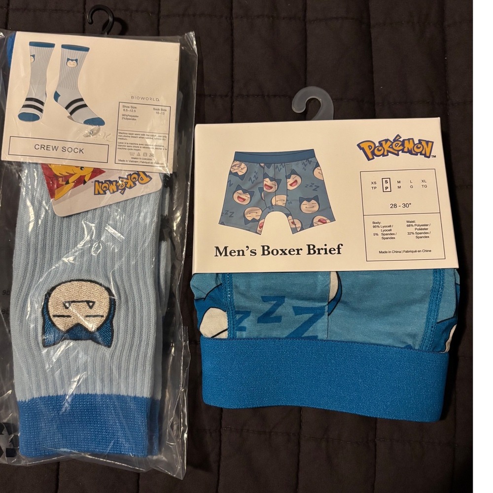 Pokemon Snorlax Mens Boxer Briefs Small and Crew Socks Set Blue Bioworld NEW
